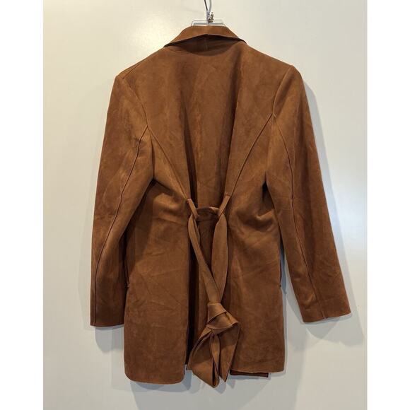 Magaschoni Vegan Faux Suede Leather Belted Jacket Coat Womens Size Large - Picture 2 of 5